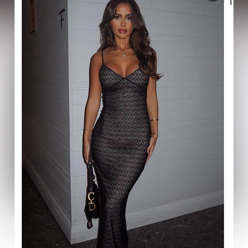 White Fox Boutique Black Lace Maxi Dress